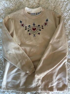 Blair Beige Sweatshirt with Embroidered Heart Motif